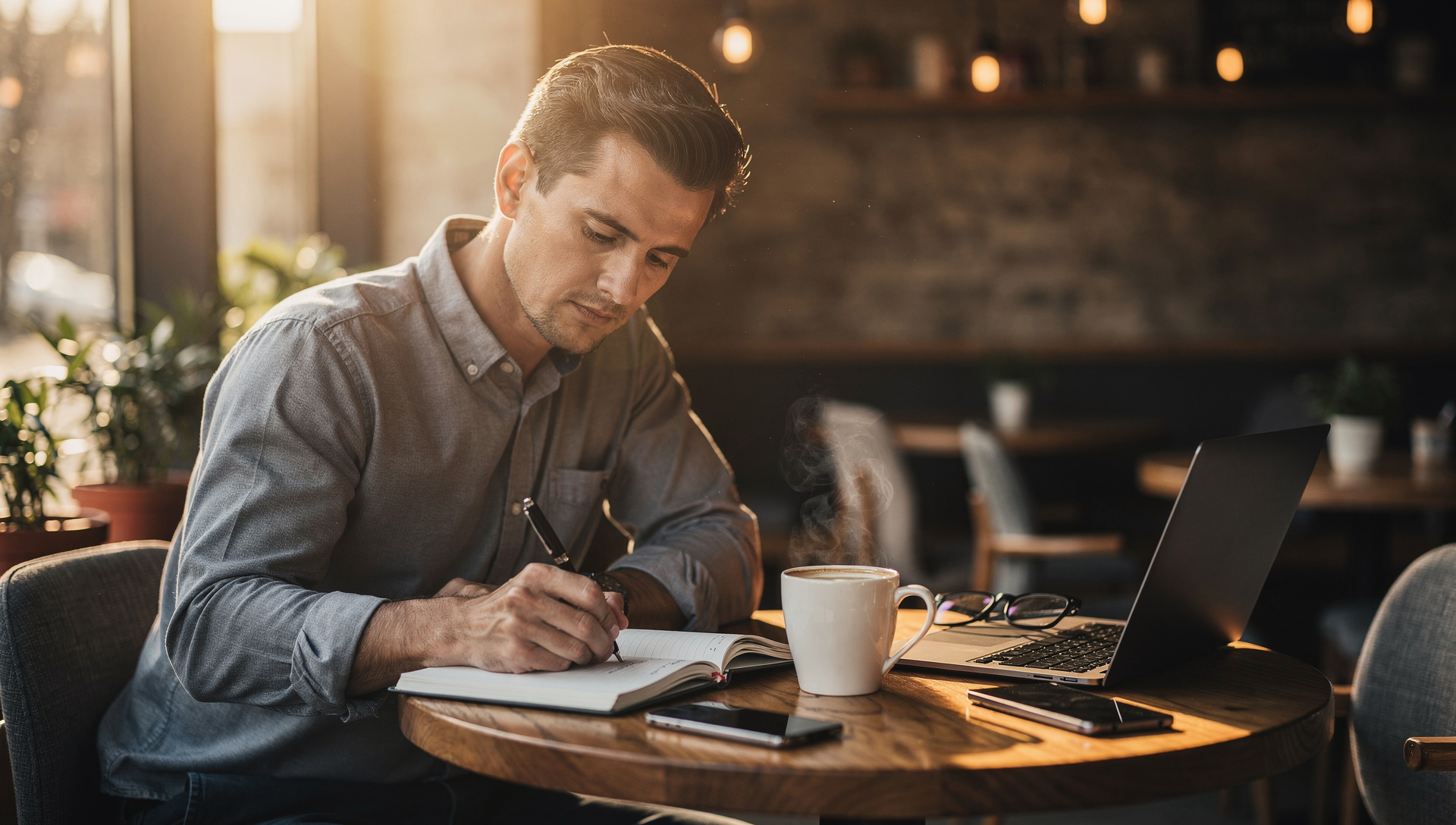 An entrepreneur planning beside a laptop