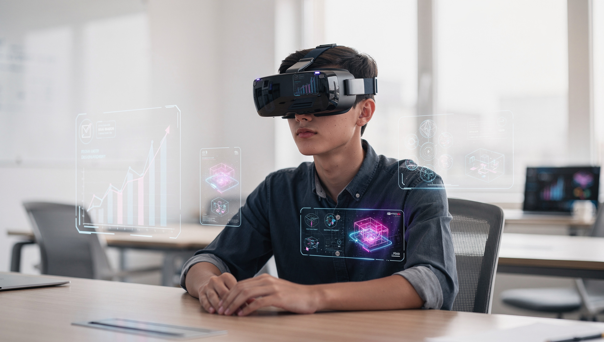 A learner using immersive technology in an educational environment